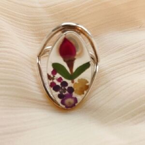 Sterling 925 silver Resin Filled Ring with Botanical  Floral Style